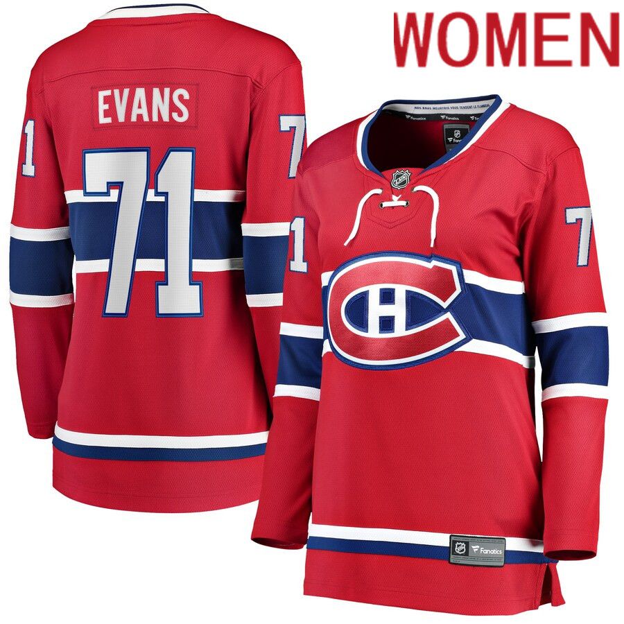 Women Montreal Canadiens #71 Jake Evans Fanatics Branded Red Home Breakaway Player NHL Jersey